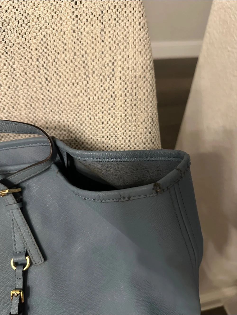 Michael Kors Slate Blue Leather Tote with Gold Hardware - Picture 3 of 10